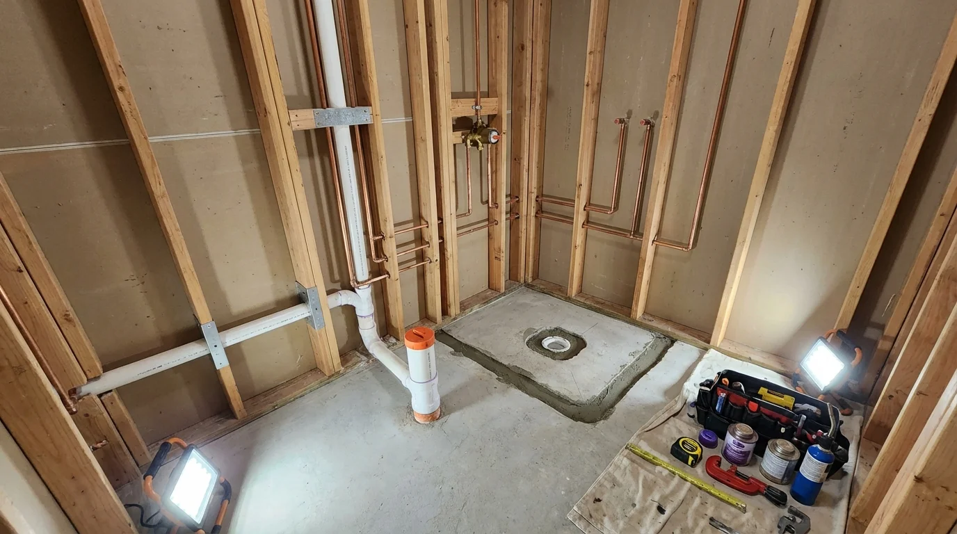 Bathroom rough-in plumbing during remodel by Johns Plumbing LLC in Rapid City