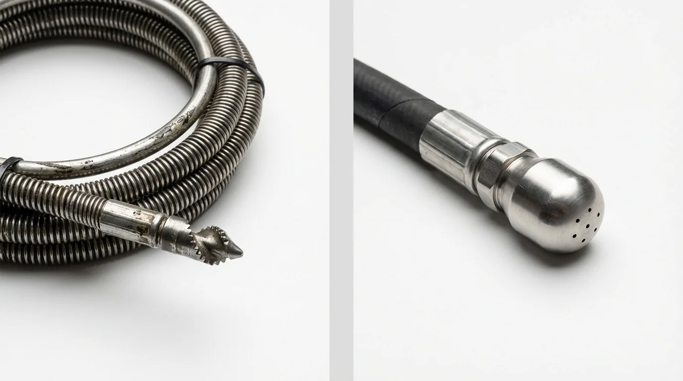 Drain snake cable and hydro jetting nozzle used for drain cleaning in Rapid City, MI