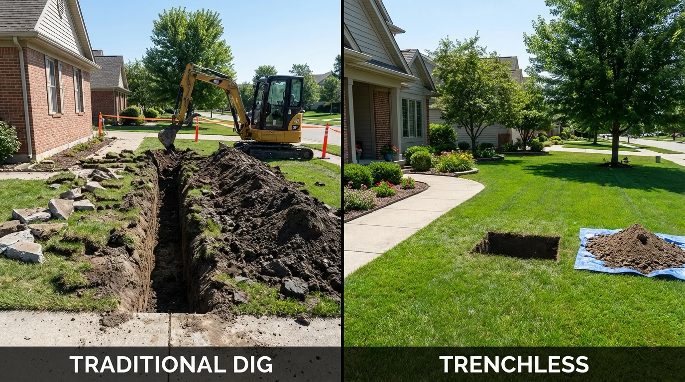 Trenchless sewer repair with minimal yard damage versus traditional excavation in Rapid City, MI
